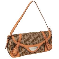 Pre Owned Givenchy Beige/Tan Monogram Canvas and Leather Baguette Bag