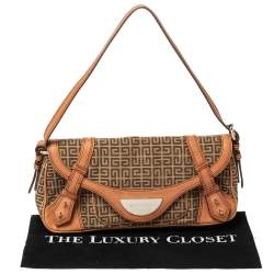 Pre Owned Givenchy Beige/Tan Monogram Canvas and Leather Baguette Bag