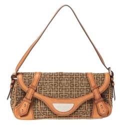 Pre Owned Givenchy Beige/Tan Monogram Canvas and Leather Baguette Bag