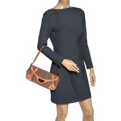 Pre Owned Givenchy Beige/Tan Monogram Canvas and Leather Baguette Bag