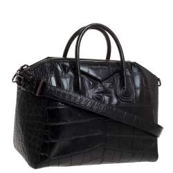 Pre Owned Givenchy Black Croc Embossed Leather Medium Antigona Satchel
