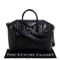 Pre Owned Givenchy Black Croc Embossed Leather Medium Antigona Satchel