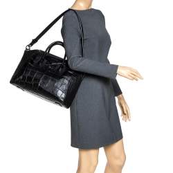 Pre Owned Givenchy Black Croc Embossed Leather Medium Antigona Satchel