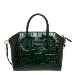 Pre Owned Givenchy Green Croc Embossed Leather Small Antigona Satchel