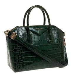 Pre Owned Givenchy Green Croc Embossed Leather Small Antigona Satchel