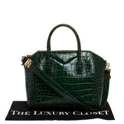 Pre Owned Givenchy Green Croc Embossed Leather Small Antigona Satchel