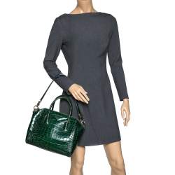 Pre Owned Givenchy Green Croc Embossed Leather Small Antigona Satchel