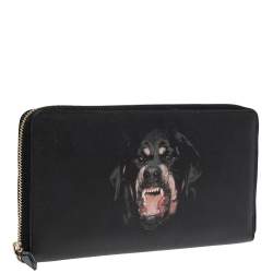 مملوكة مسبقًا Givenchy Black Leather Rottweiler Zip Around Wallet