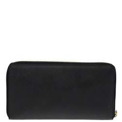 مملوكة مسبقًا Givenchy Black Leather Rottweiler Zip Around Wallet