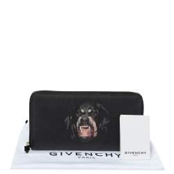 مملوكة مسبقًا Givenchy Black Leather Rottweiler Zip Around Wallet