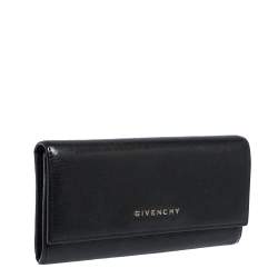 Pre Owned Givenchy Black Leather Pandora Long Flap Wallet