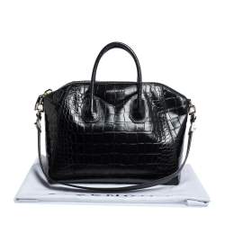 Pre Owned Givenchy Black Croc Embossed Leather Medium Antigona Satchel
