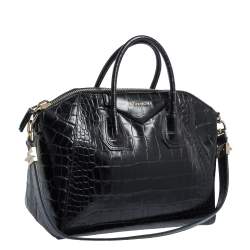 Pre Owned Givenchy Black Croc Embossed Leather Medium Antigona Satchel