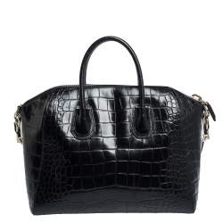 Pre Owned Givenchy Black Croc Embossed Leather Medium Antigona Satchel