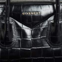 Pre Owned Givenchy Black Croc Embossed Leather Medium Antigona Satchel