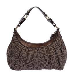 Pre Owned Givenchy Brown Monogram Shimmering Canvas and Leather Hobo