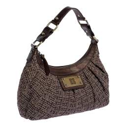 Pre Owned Givenchy Brown Monogram Shimmering Canvas and Leather Hobo