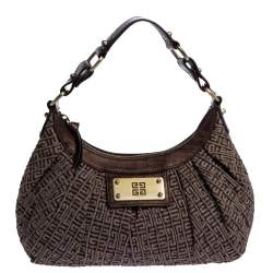 Pre Owned Givenchy Brown Monogram Shimmering Canvas and Leather Hobo