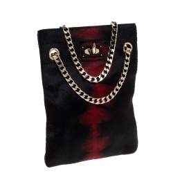 Pre Owned Givenchy Black/Red Calfhair Shark Tooth Mini Chain Shoulder Bag