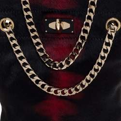 Pre Owned Givenchy Black/Red Calfhair Shark Tooth Mini Chain Shoulder Bag