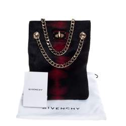 Pre Owned Givenchy Black/Red Calfhair Shark Tooth Mini Chain Shoulder Bag