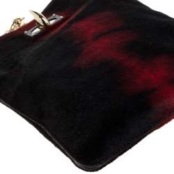 Pre Owned Givenchy Black/Red Calfhair Shark Tooth Mini Chain Shoulder Bag