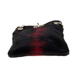 Pre Owned Givenchy Black/Red Calfhair Shark Tooth Mini Chain Shoulder Bag