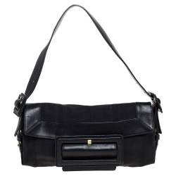 Pre Owned حقيبة كتف جيفنشى قلاب إبزيم جلد وكانفاس شهير سوداء