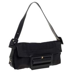 Pre Owned حقيبة كتف جيفنشى قلاب إبزيم جلد وكانفاس شهير سوداء