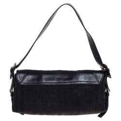 Pre Owned حقيبة كتف جيفنشى قلاب إبزيم جلد وكانفاس شهير سوداء