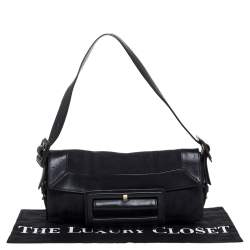 Pre Owned حقيبة كتف جيفنشى قلاب إبزيم جلد وكانفاس شهير سوداء