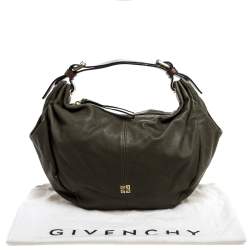Pre Owned Givenchy Olive Green/Brown Leather Logo Hobo