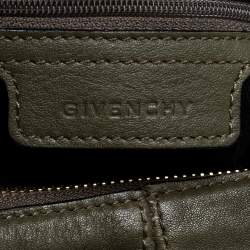 Pre Owned Givenchy Olive Green/Brown Leather Logo Hobo