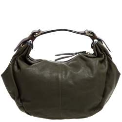 Pre Owned Givenchy Olive Green/Brown Leather Logo Hobo