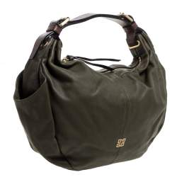 Pre Owned Givenchy Olive Green/Brown Leather Logo Hobo