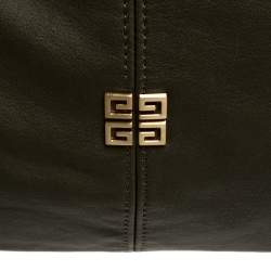 Pre Owned Givenchy Olive Green/Brown Leather Logo Hobo