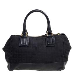 Pre Owned Givenchy Black Signature Canvas and Leather Double Zip Tote