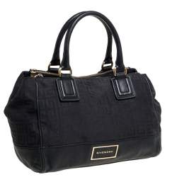 Pre Owned Givenchy Black Signature Canvas and Leather Double Zip Tote