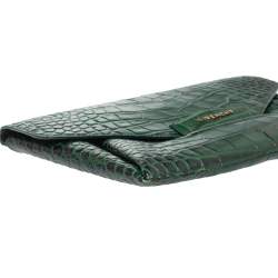 Pre Owned Givenchy Green Croc Embossed Leather Medium Antigona Envelope Clutch