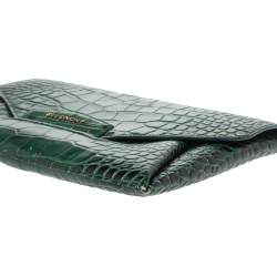 Pre Owned Givenchy Green Croc Embossed Leather Medium Antigona Envelope Clutch