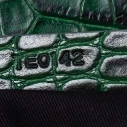 Pre Owned Givenchy Green Croc Embossed Leather Medium Antigona Envelope Clutch