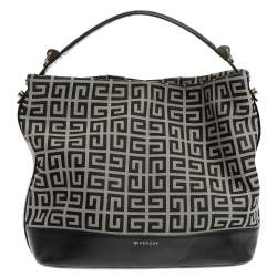 Pre Owned Givenchy Black/Grey Monogram Canvas and Leather Hobo