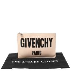 Pre Owned Givenchy Nude Beige Leather Logo Zip Clutch