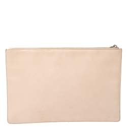 Pre Owned Givenchy Nude Beige Leather Logo Zip Clutch