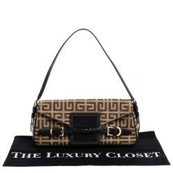 Pre Owned حقيبة كتف جيفنشي باغيت جلد بني وكانفاس بالشعار بقلاب