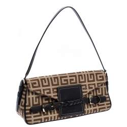 Pre Owned حقيبة كتف جيفنشي باغيت جلد بني وكانفاس بالشعار بقلاب