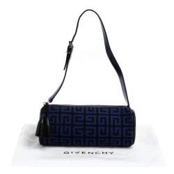 مملوكة مسبقًا حقيبة كلتش جيفنشي كانفاس وجل د أزرق/ أسود مونوغرامي بسحاب