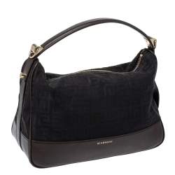 Pre Owned Givenchy Black/Cacao Monogram Canvas and Leather Zip Hobo