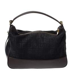 Pre Owned Givenchy Black/Cacao Monogram Canvas and Leather Zip Hobo