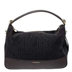 Pre Owned Givenchy Black/Cacao Monogram Canvas and Leather Zip Hobo